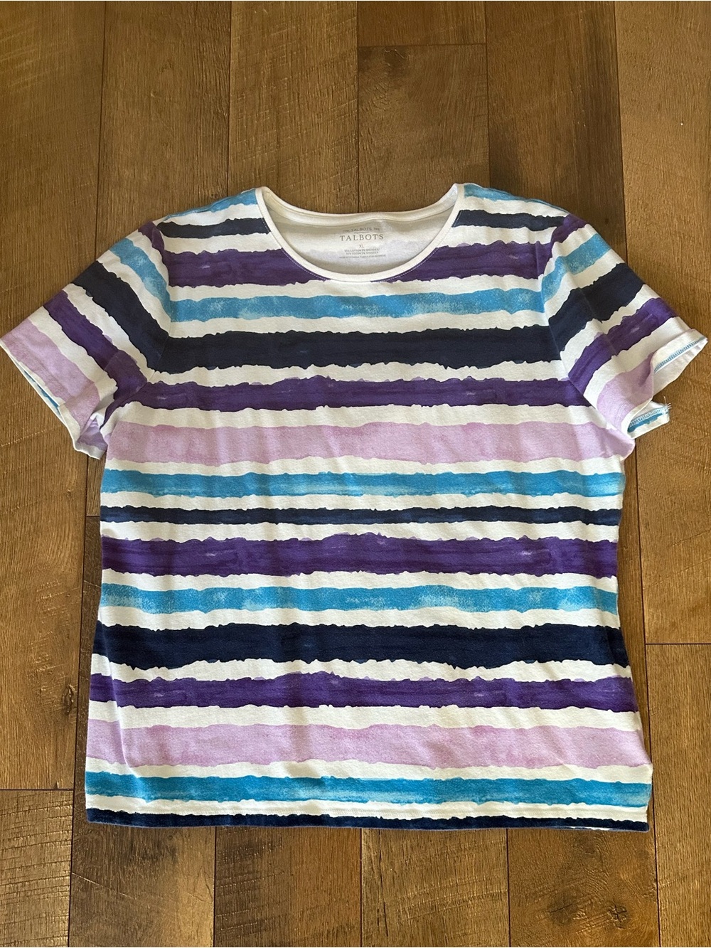 The Talbots Tee Blue Striped Short Sleeve Tee Shirt Sz XL EUC